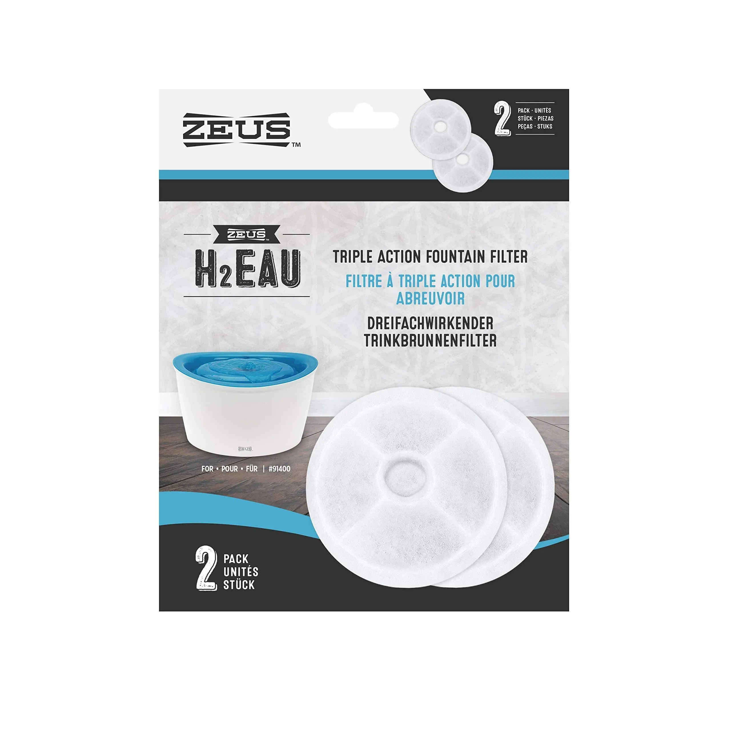 Zeus H2EAU Triple Action Pet  Fountain Filters - 2 pack