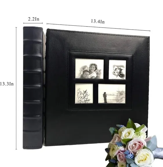 RECUTMS Photo Album Self Adhesive Magnetic DIY Scrapbook 60 Pages 13.3 x 13.4 (Inches) Accommodate 8X10 6X8 5X7 4X6 Photo Wedding Album Memory Book (Red)