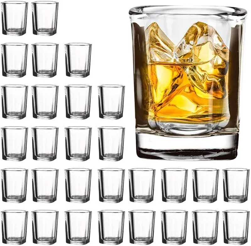 Vivimee 30 Pack Heavy Base Shot Glasses Bulk, 2.2 oz Square Shot Glasses Set, CL