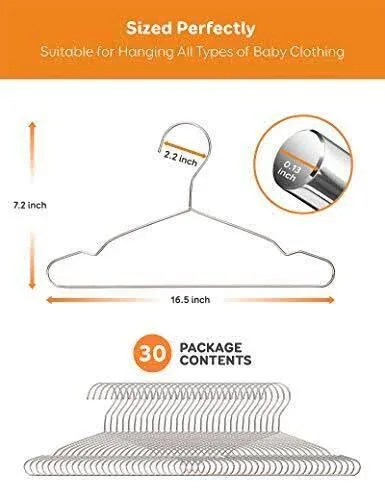 Baby Hangers, 50 Pack Stainless Steel 12.6 Inch Baby Clothes Hangers Heavy Duty Non-Slip Space Saving Coat Hangers Metal Hangers for Kids Children Toddler Clothes