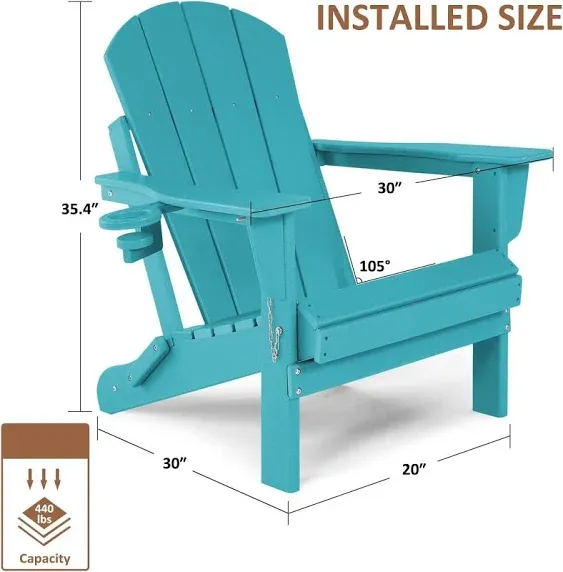 ABCPATIO Folding Plastic Adirondack Chair Outdoor Weather Resistant Adirondack Chairs with Cup Holder