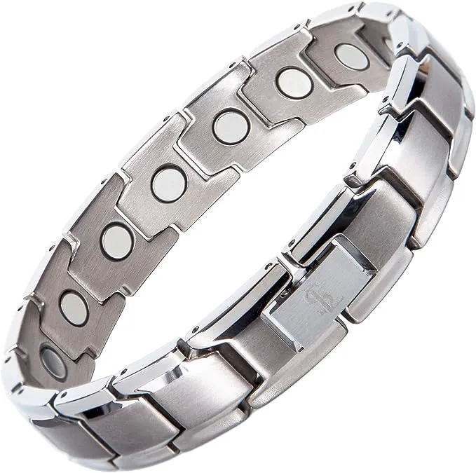 Smarter LifeStyle Elegant Titanium Magnetic Bracelet for Men and Women- Adjustable Bracelet Length with Sizing Tool for Perfect Fit, Women Mens Bracelet (Silver)