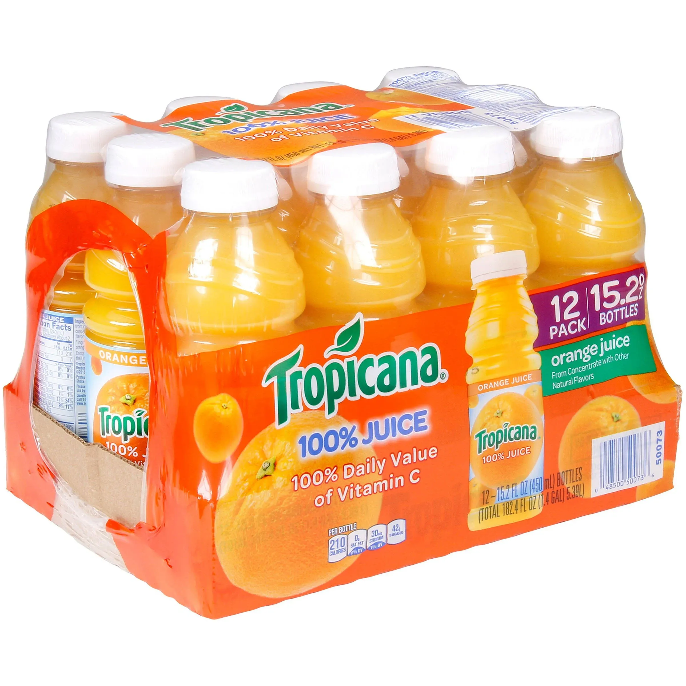 Tropicana 100% Juice, Orange - 12 pack, 15.2 fl oz bottles