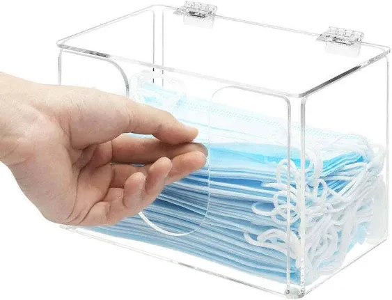 Clear Acrylic Face Mask Dispenser with Lid, Personal Face Mask Storage Box