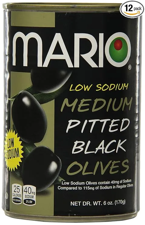 Mario Camacho Foods Low Sodium Black Olives, Medium Pitted, 6.0 Ounce (Pack of 12)