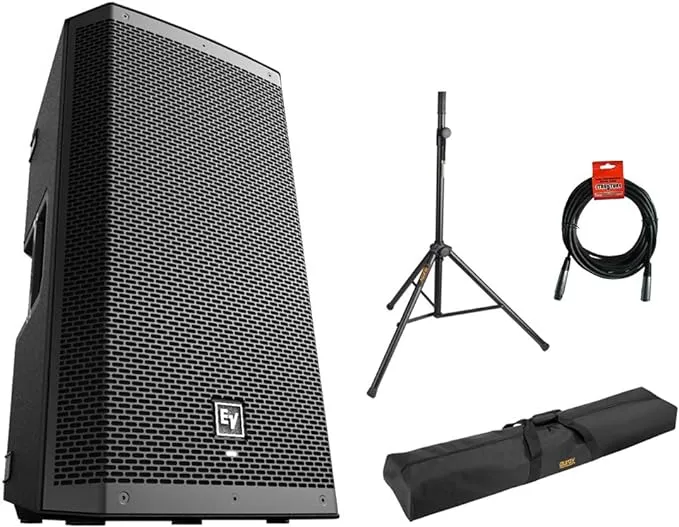 Electro-Voice ZLX-12BT 12" 2-Way 1000W Bluetooth Powered Loudspeaker (Black) with Steel Speaker Stand, Stand Bag 51"& XLR Cable Bundle