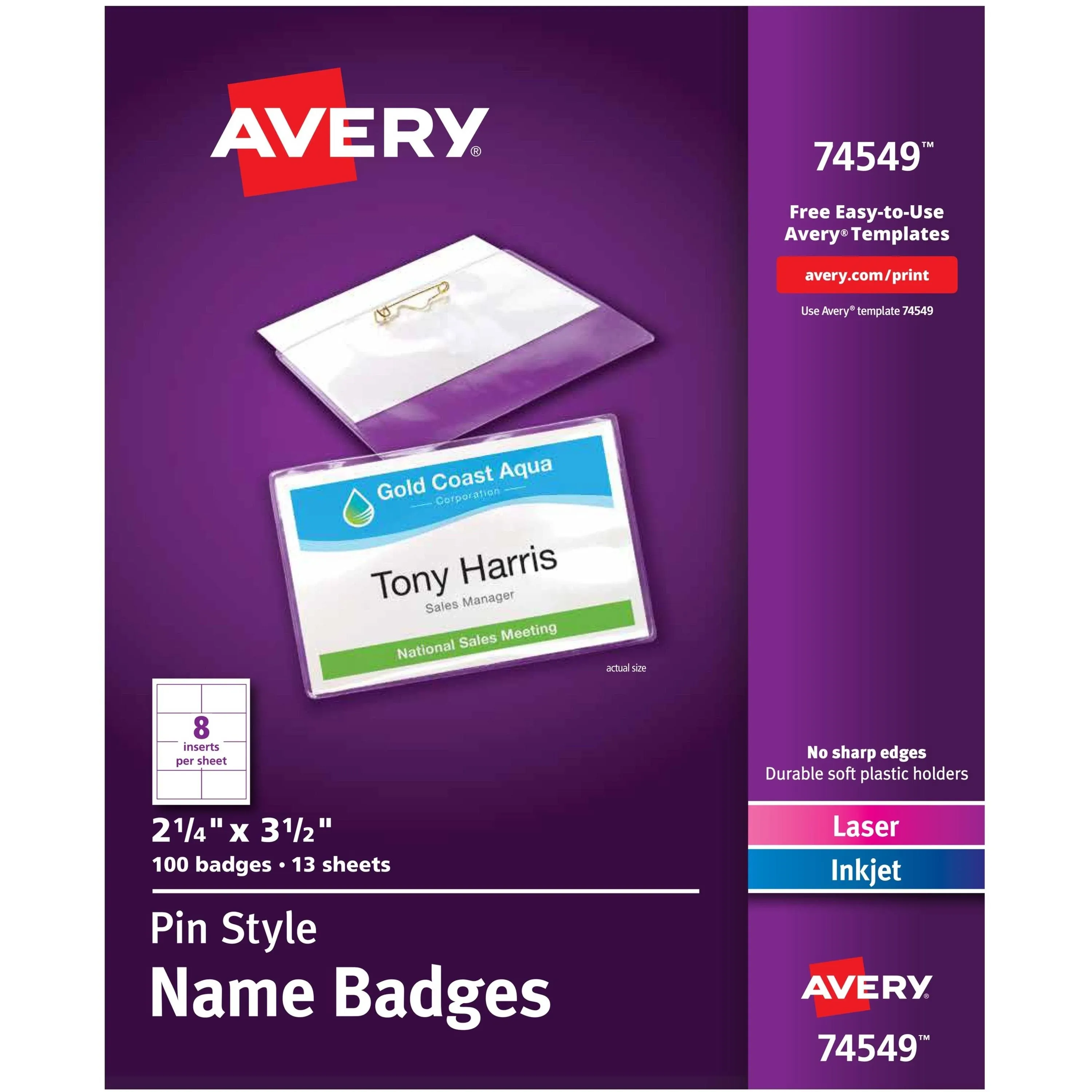 Avery Pin-Style Badge Holder with Laser-Inkjet Insert