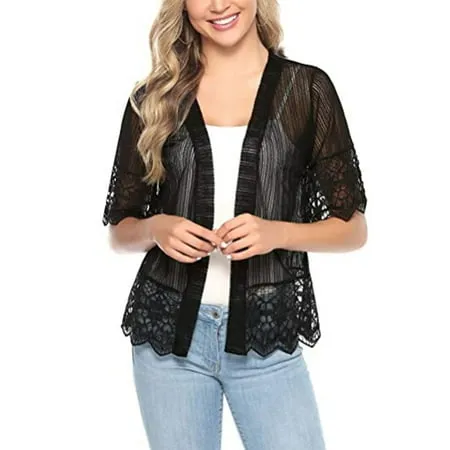 Women's Lace Crochet Half Sleeve Cardigan