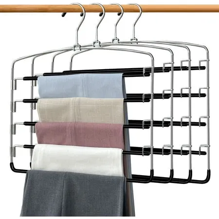 Pants Hangers 4 Pieces,5 Tier Closet Organizers and Storage Clothes Hangers,Hangers Space Saving with Swing Arm,Multiple Metal Hangers Clothes