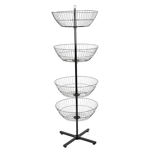 SSWBasics 4-Basket Wire Floor Spinner Rack and Dump Bin (63”H x 22”D) - Each Basket is 8”D x 22” Diameter - Great for Retail, Thrift, and Convenience Stores, Plus Home Organization