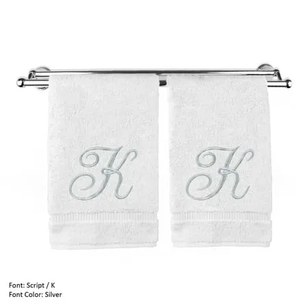 TWS Silver Embroidered Monogrammed Towels - Initial K