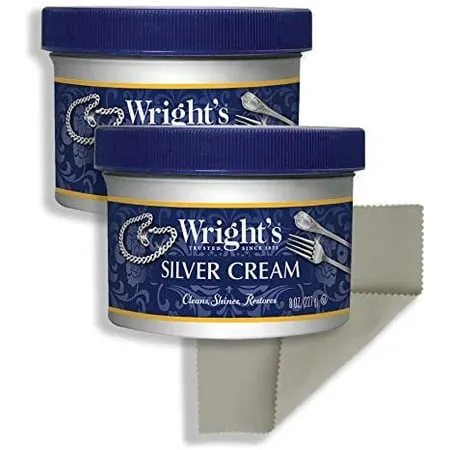 Wright's Silver Cleaner and Polish Cream - 8 Ounce with Polishing Cloth - Ammonia-Free - Gently Clean and Remove Tarnish without Scratching