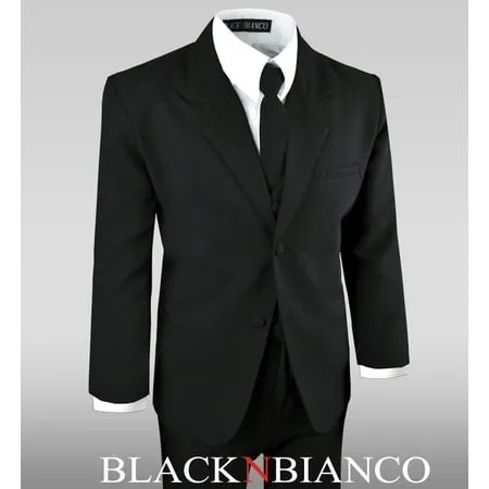 Black n Bianco Boys' Formal Black Suit with Shirt and Vest