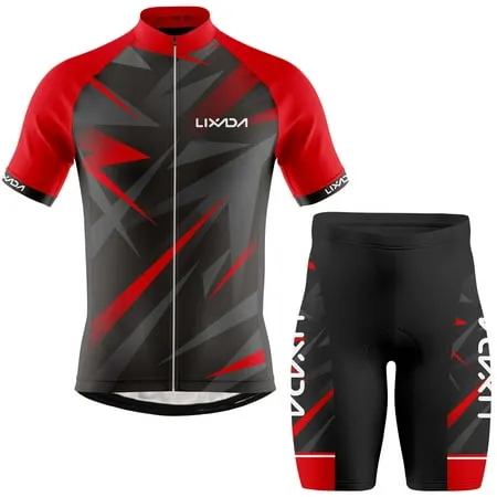 Lixada Men Cycling Jersey Breathable Short Sleeve Bike Shirt and Padded Shorts MTB Bicycle Clothing Suit