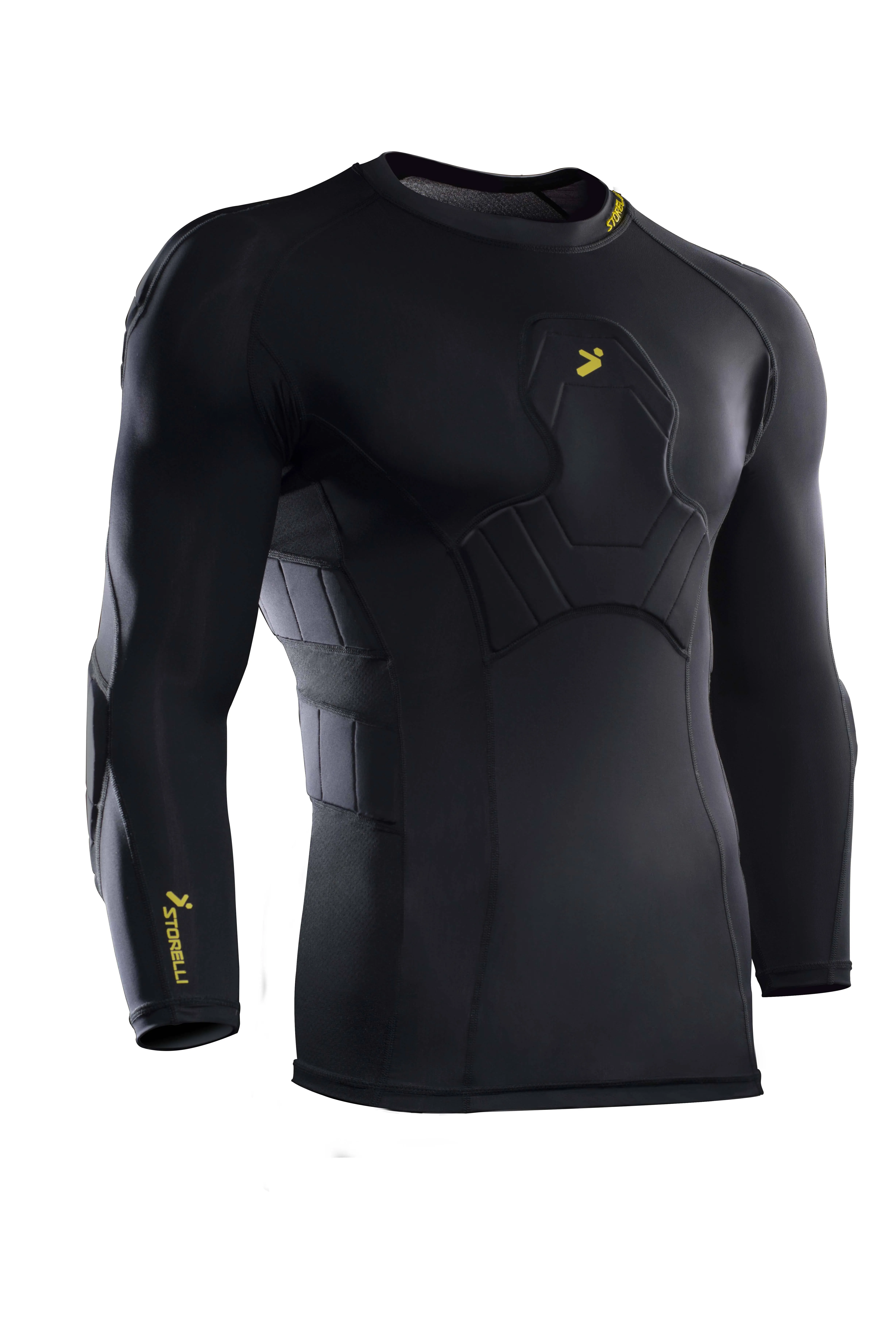 Storelli BodyShield Goalkeeper 3/4 Undershirt | Lightweight Compression Soccer Shirt | Chest Protector | Elbow and Shoulder Padding