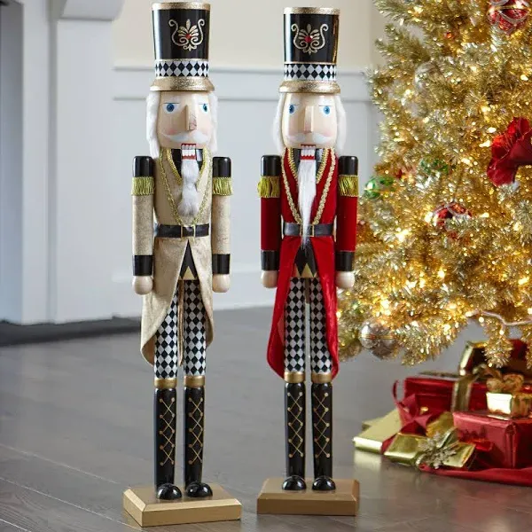 36"H Wooden Nutcracker by BrylaneHome in Gold Christmas Decoration