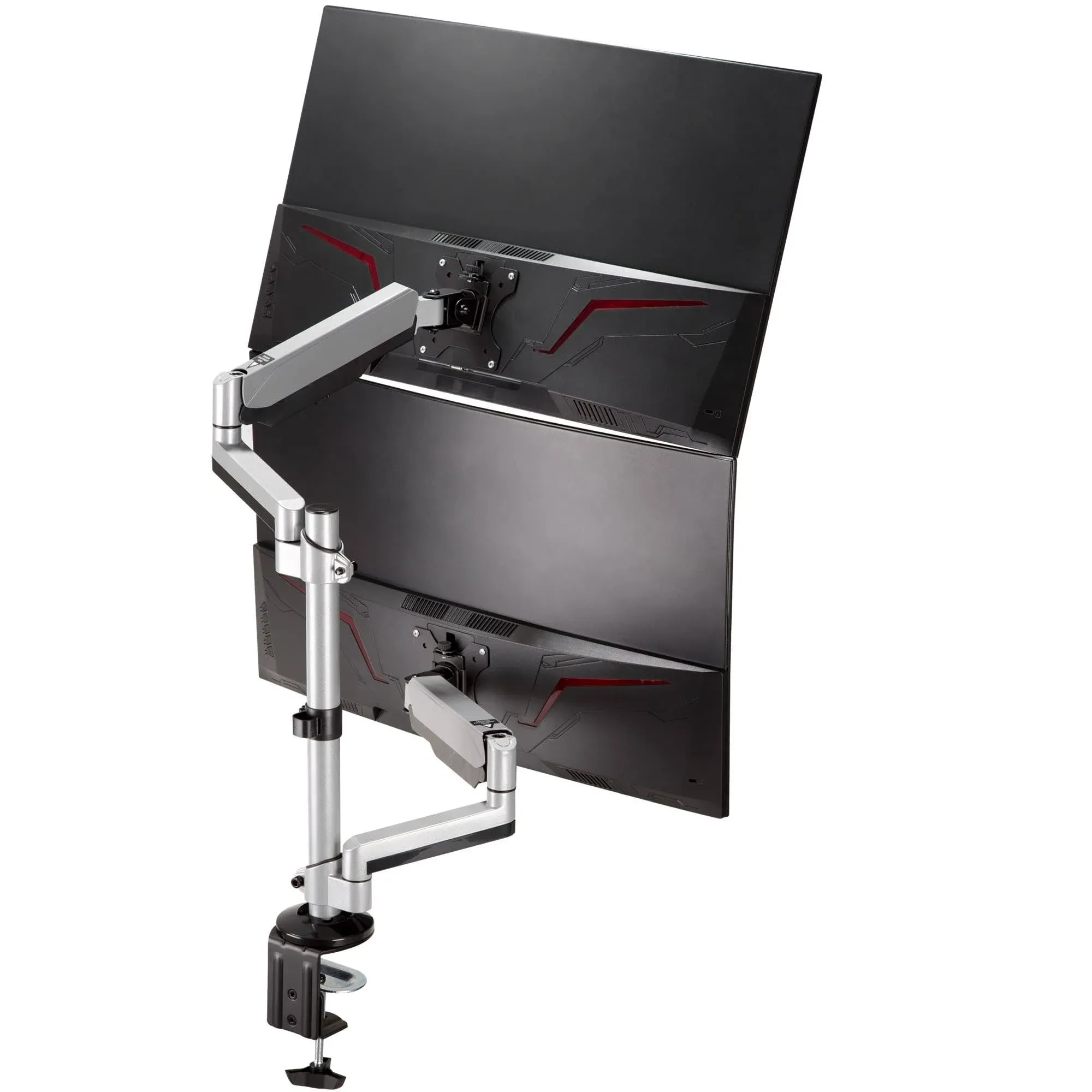 AVLT Dual 13'-32' Stacked Monitor Arm Desk Mount fits Two Flat/Curved Monitor Full Motion Height Swivel Tilt Rotation Adjustable Monitor Arm.