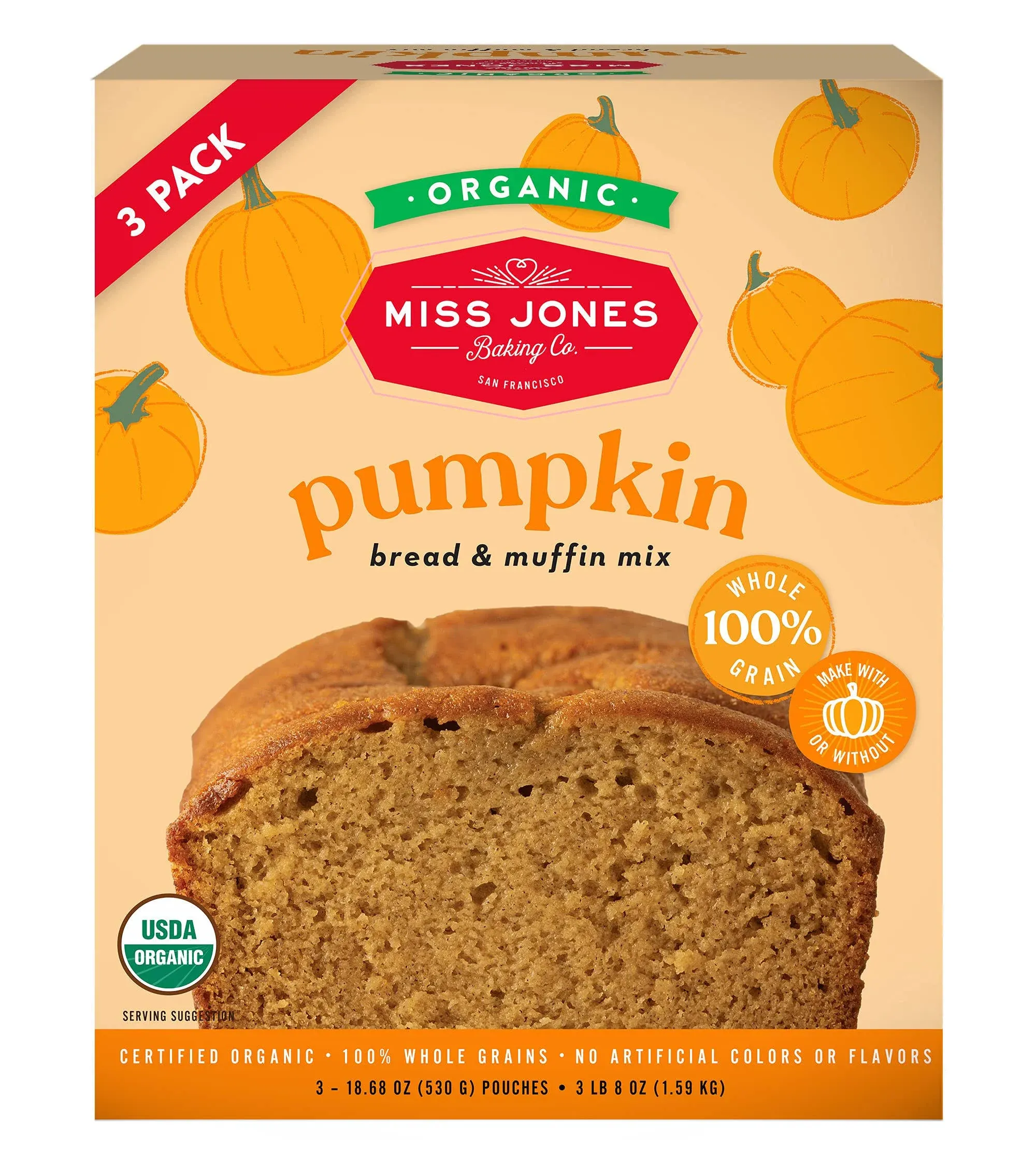 Miss Jones Organic Pumpkin Bread And Muffin Mix, 18.6 Ounce (Pack of 3)