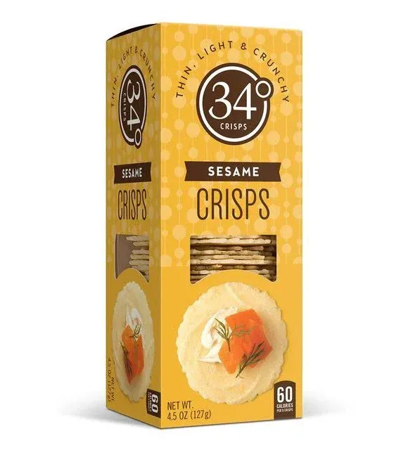 34 Degrees Crisps | Sesame Crisps | Thin, Light & Crunchy Crisps, 6 Pack (4.5oz each)