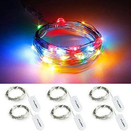 CYLAPEX 6 Pack Multicolor Fairy String Lights Battery Operated Fairy Lights Firefly Lights Micro LED Starry String Lights on 3.3ft/1m Silvery Copper Wire for DIY Christmas Decoration Costume Wedding