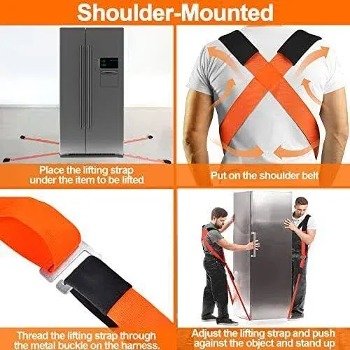 Moving Straps Adjustable, 2-Person Shoulder Lifting and Moving Orange