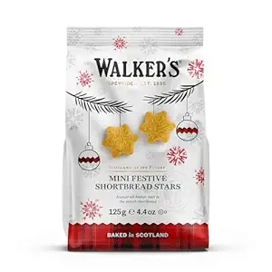 Walker's Shortbread Mini Festive Stars, Pure Butter Shortbread Cookies, 4.4 Oz Bag (Pack of 6)