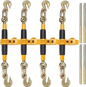 VEVOR 3/8-1/2 Ratchet Chain Binder 12000 lbs G80 Hook Detachable Anti-Skid Handle Heavy Duty Load Binder, Tie Down Hauling Chain Binders for Flatbed Truck Trailer, Black & Yellow