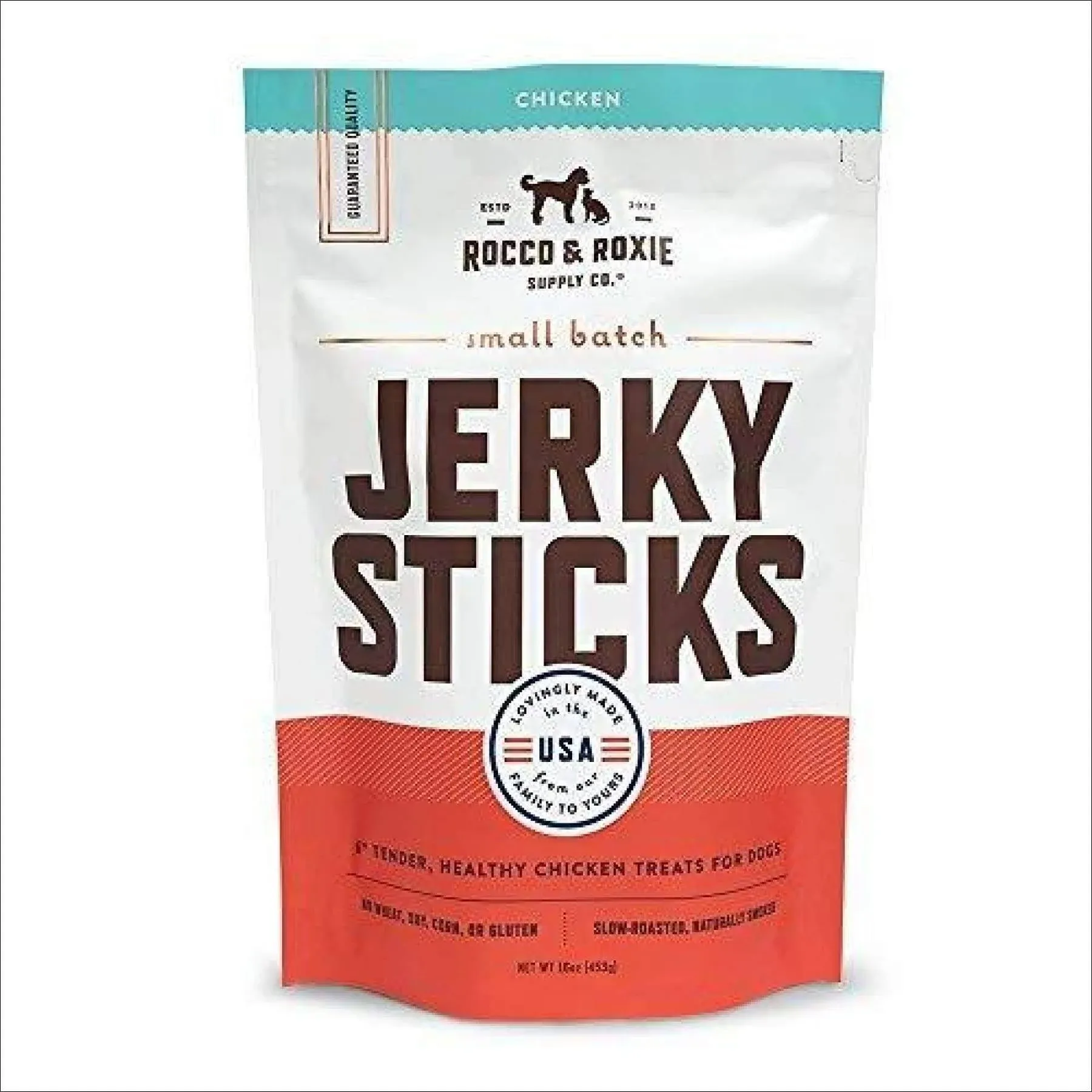 Rocco & Roxie Jerky Dog Treats Made in USA Healthy Treats for Potty Training High Value Real Meat Slow Roasted Snacks for Small, Medium & Large Dogs & Puppies Soft Chews, 1 Pound (Pack of 1)