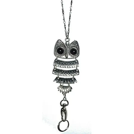 Hidden Hollow Beads Trendy OWL Women s Chain Fashion Lanyard Necklace Jewelry ID Badge and Key Holder 34 in.