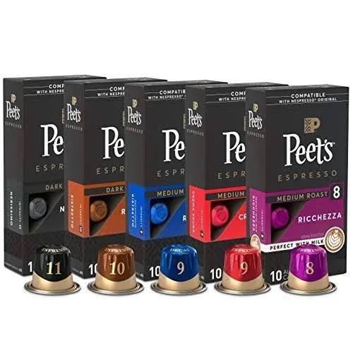 Peet's Coffee, Medium Roast Espresso Pods Compatible with Nespresso Original Machine, Crema Scura Intensity 9, 50 Count