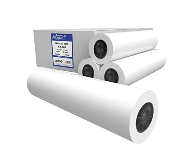 Alliance Wide Format Paper CAD Bond Rolls (20lb | 4 Rolls, 36 in x 150 ft | 2" Core)