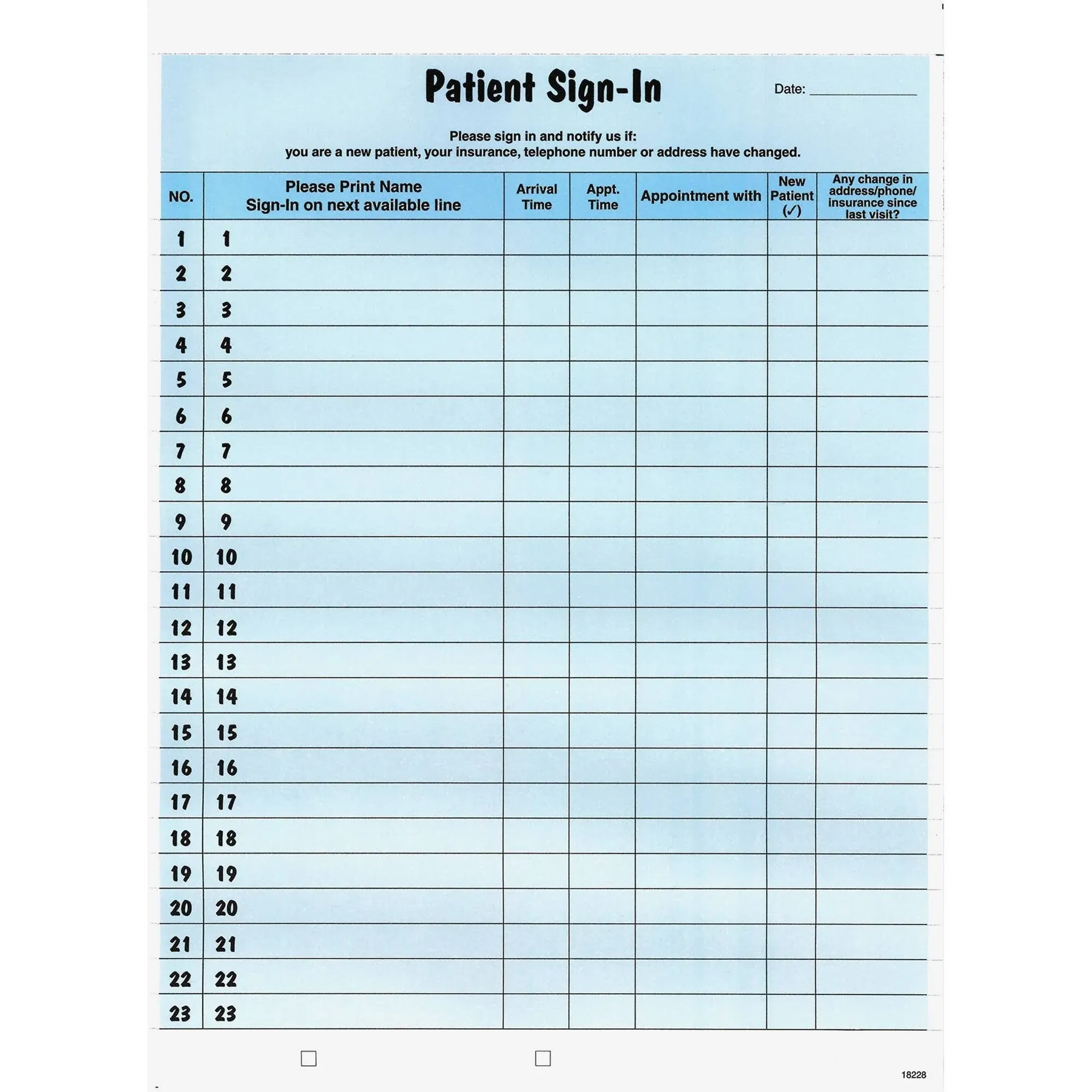 Tabbies Patient Sign-In Label Forms, 8-1/2" x 11" Form, Blue, 23 Labels/Sheet, 125 Sheets/Pack, Confidentially Sign In Your Patients, Also Provides a Daily Patient Log (14531)