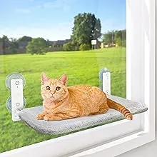 AMOSIJOY Cordless Cat Window Perch, Cat Hammock for Wall with 4 Suction Cups, Anchor&Screw for Two Ways of Installation, Solid Metal Frame and Two Covers, Foldable Cat Beds for Indoor Cats (Large)