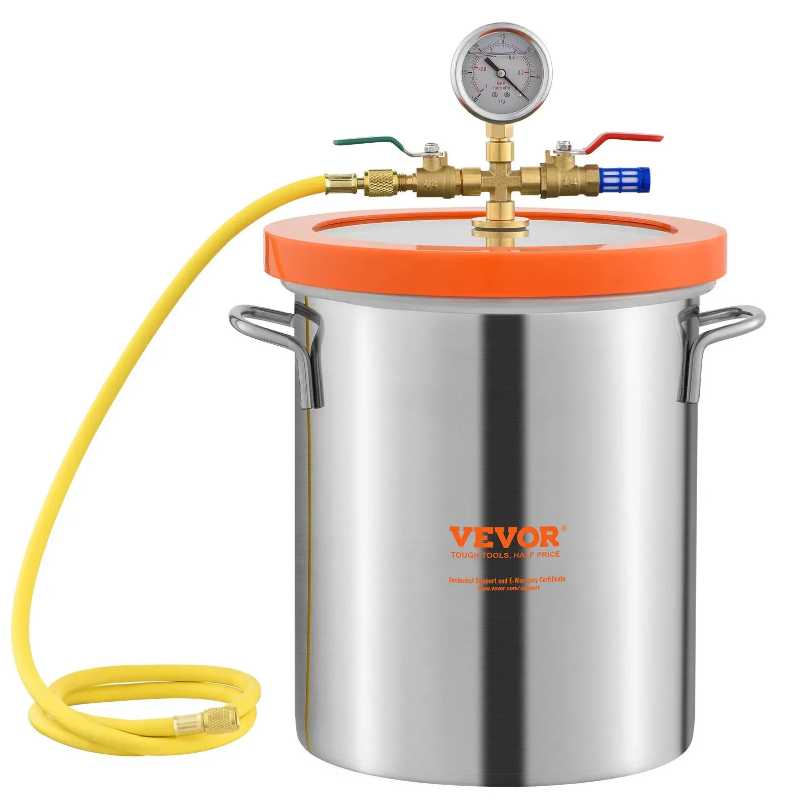 VEVOR 5 Gallon Vacuum Chamber, Upgraded Tempered Glass Lid Vacuum Degassing Chamber, 304 Stainless Steel Chamber, for Stabilizing Wood, Resin Degassing, Silicone Degassing and Plaster Degassing