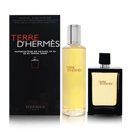 "Hermes Terre D'hermes Pure Perfume 2 Pc Set For Men (4.2 Parfum Refill + 1.0 Parfum Refillable Spr)"