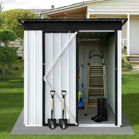 GUNJI 5 x 3 FT Shed Outdoor Storage Shed Metal Garden Shed with Lockable Door Outside Waterproof Tool Shed for Backyard, Patio, Lawn (Brown)