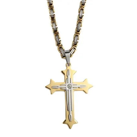 LOLIAS 5MM Stainless Steel Cross Necklace for Men Byzantine Chain Necklace, 22-30 Inches