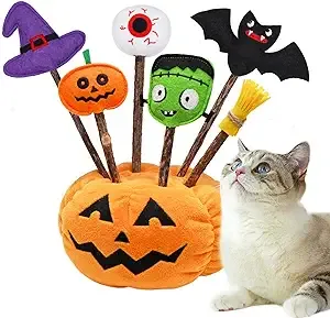 Halloween Cat Toys for Indoor Cats, 6Pcs Catnip Lollipop Toys Natural Silvervine