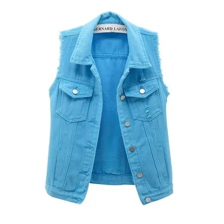 Women Button Down Denim Jacket Solid Color Long Sleeve Open Front Vintage Jean Coat Outwear Plus Size