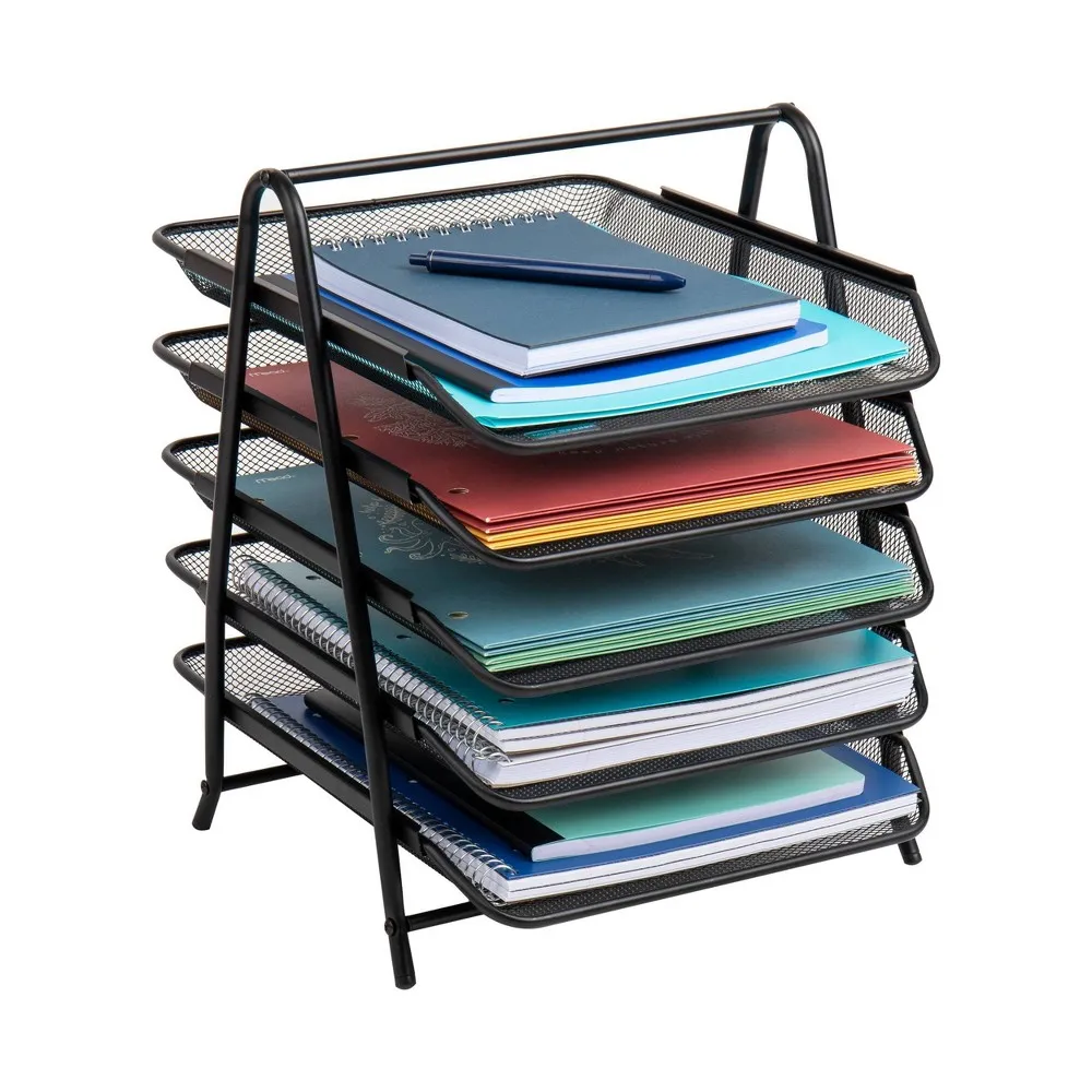 Mind Reader 5-Tier Sturdy Steel Mesh Paper Tray Desk Organizer Accessories Black