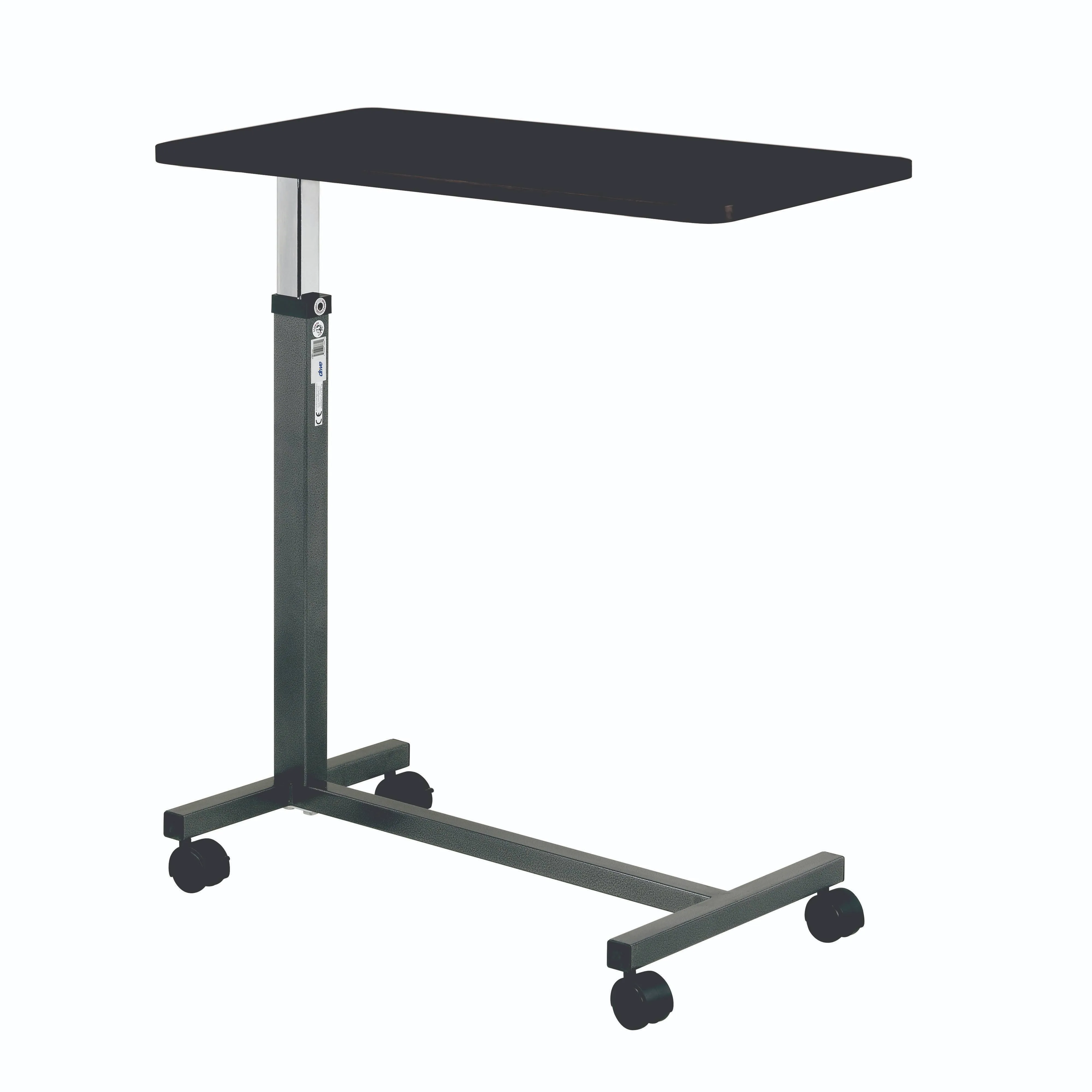 Drive Medical 13067 Non Tilt Top Overbed Table with Wheels, BedSide Table, Adjustable Overbed Rolling Table, Adjustable Standing Desk or Hospital Tray Table with Secure Height Adjustment, Silver Vein