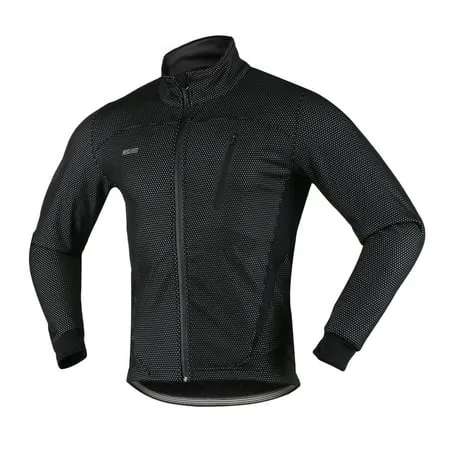 Cycling Bike Jacket for Men Winter Thermal Fleece Long Sleeve Jersey Windproof Breathable Reflective Riding Running Jacket Coat