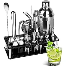 Farafox Cocktail Shaker Set Bartender Kit,23 PCS Bar Tool Set with Acrylic Stand, Professional Bar Tools for Drink Mixing, Home, Bar, Party (Include 4 Whiskey Stones)Farafox Cocktail Shaker Set Bartender Kit,23 PCS Bar To…