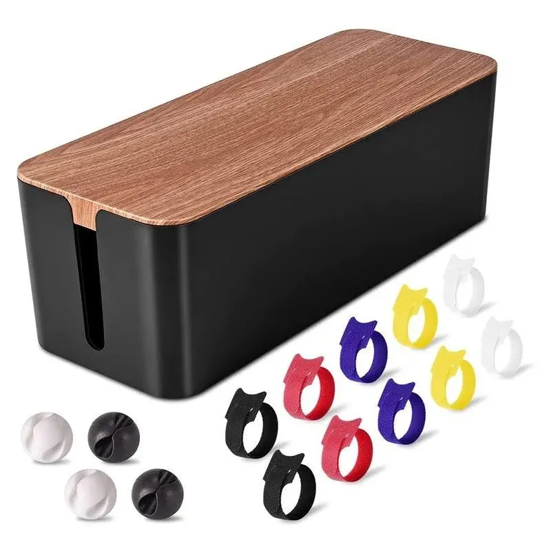 Cable Management Box Large - Wooden Grain Cable Organizer Box to Hide Wires&Power ...