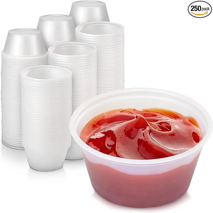 Fit Meal Prep 250 Pack 2 oz BPA Free Condiment Cups No Lids, Disposable Jello Shots Containers, Small Dipping Sauce Cups, Plastic Ramekins in Bulk, Stackable Souffle Cups for Sample, Portioning