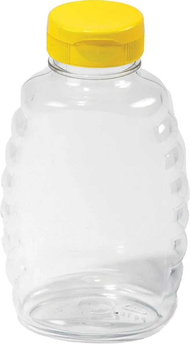 Plastic Skep-style Jar Honey Bottle with Lid - 16 ounce - 12 pack