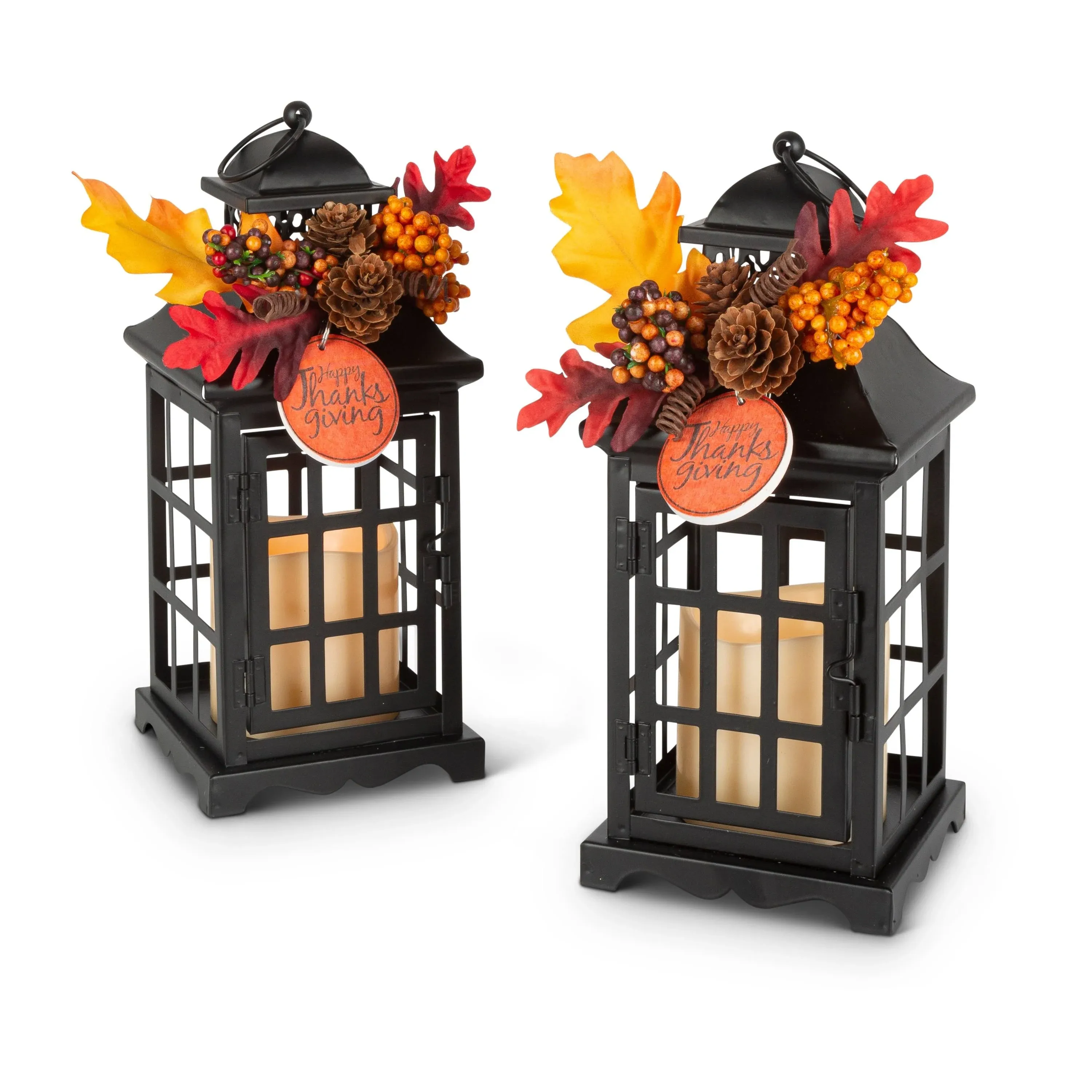 Gerson 10.5 Illuminating Metal Thanksgiving Lantern with LED Candle