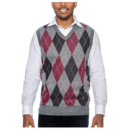 True Rock Men s Argyle V-Neck Sweater Vest (Charcoal/Burgundy/Blk Large)