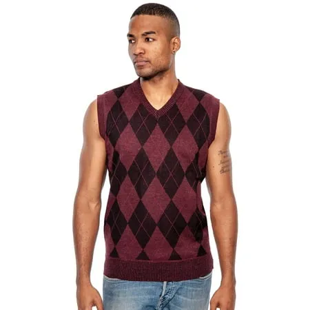 True Rock Men s Argyle V-Neck Sweater Vest (Red Wine/Black Medium)