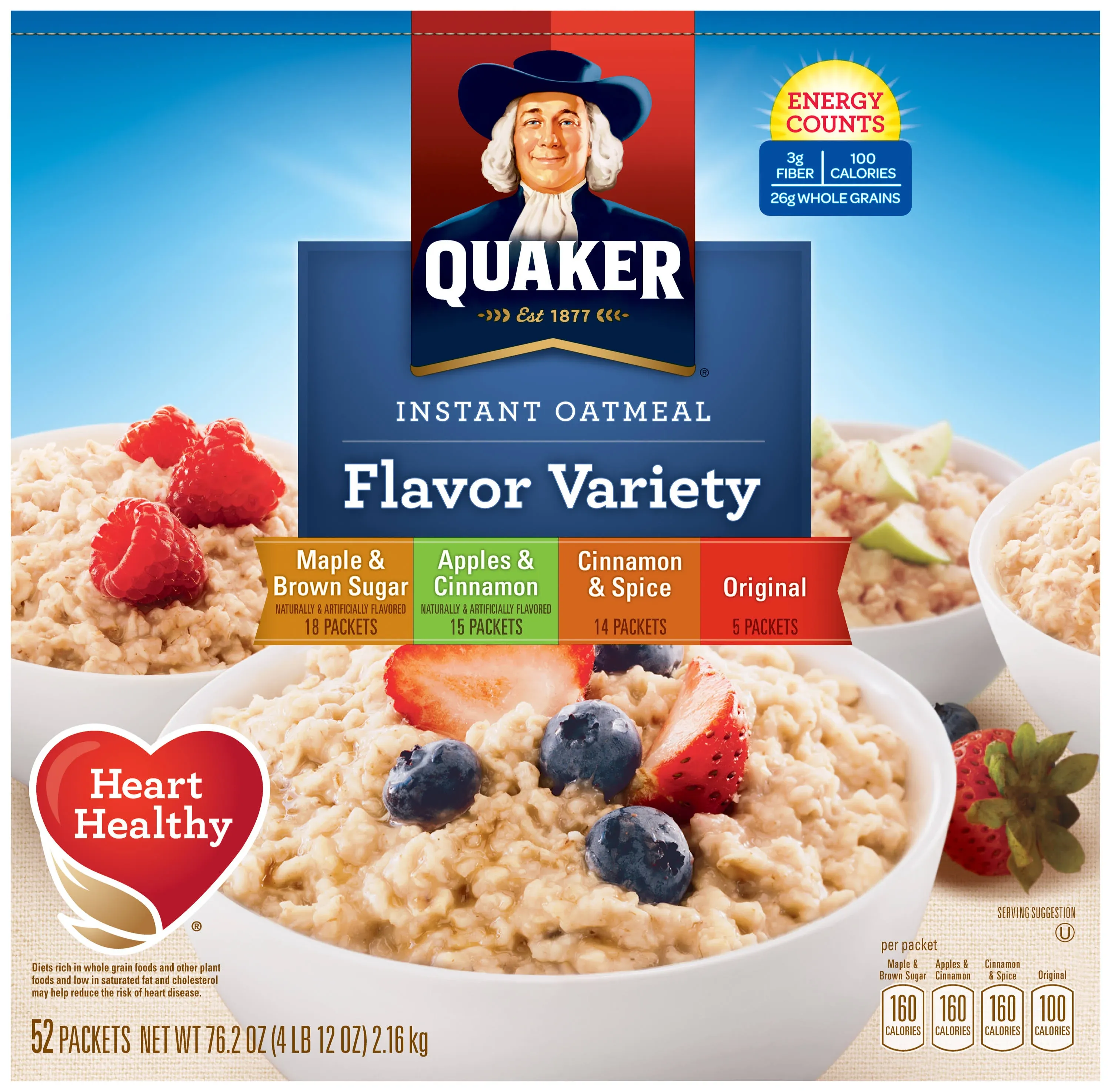 Quaker Instant Oatmeal Variety Pack, 52 Pk./1.51 Ounce ., 78.8 Ounce